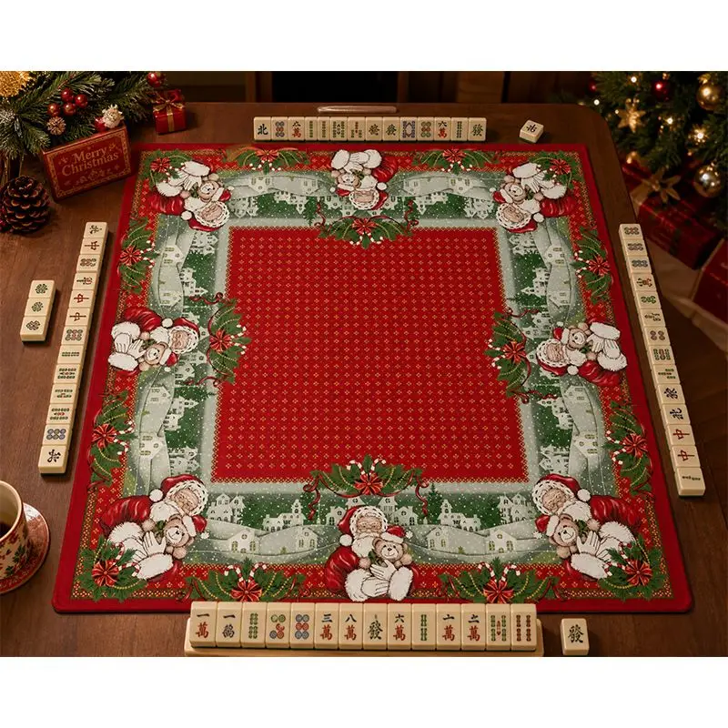 VIKAMA Vintage Xmas Mahjong Table Mat Anti-Slip Shock Absorbing Game Pad for Christmas Gathering Indoor Leisure Home Decor