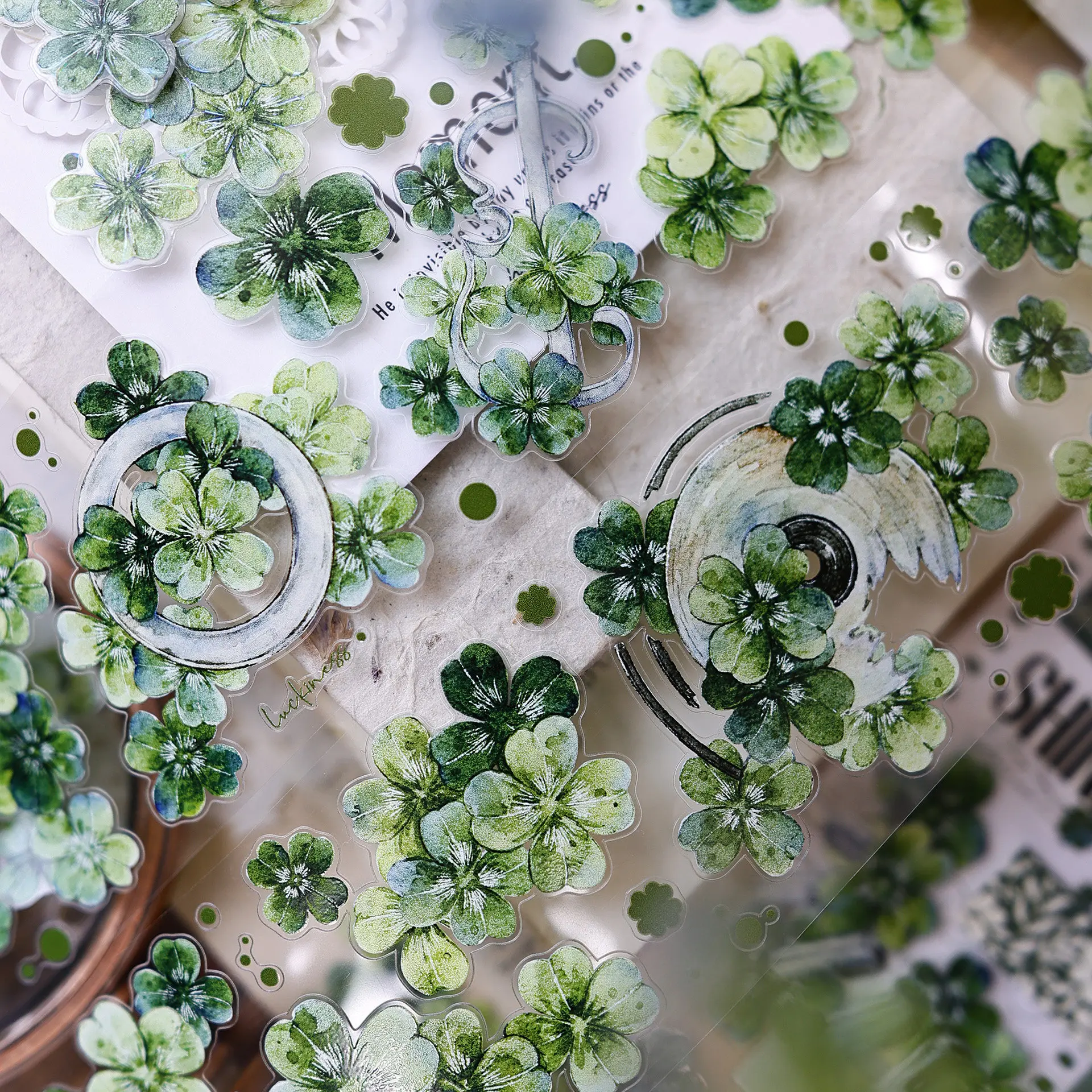 

Новая клейкая лента XBJ Clover Green Floral Washi PETshell Shiny Die Cut Light Vintage для дневников