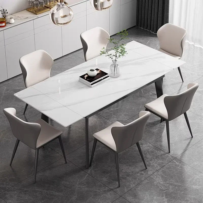 Retractable folding rock slab dining table and chair combination household small apartment rectangular dining table