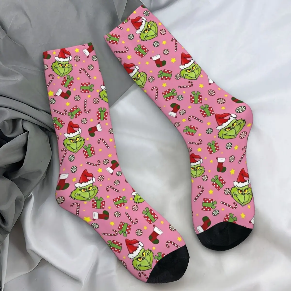 Pink Christmas-S-Green-S-Grinching Stockings Monster Trendy Socks Winter Anti Skid Socks Women Men Running High Quality Socks