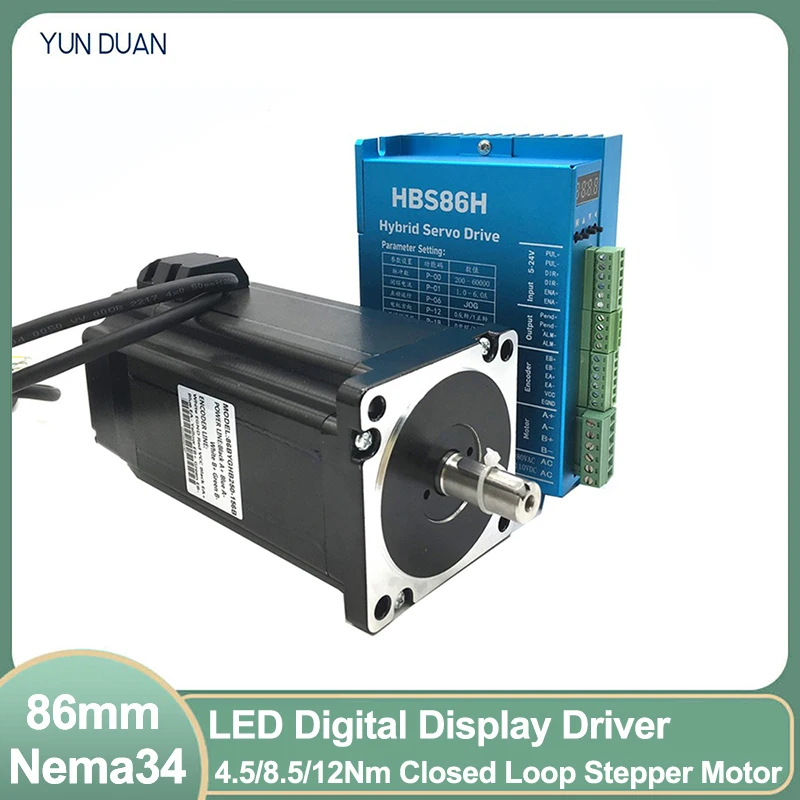 

Nema 34 86MM Closed Loop Stepper Motor Drive Kit 4.5/8.5/12Nm Hybrid Easy Servo Motor Digital Display Motor Driver Controller