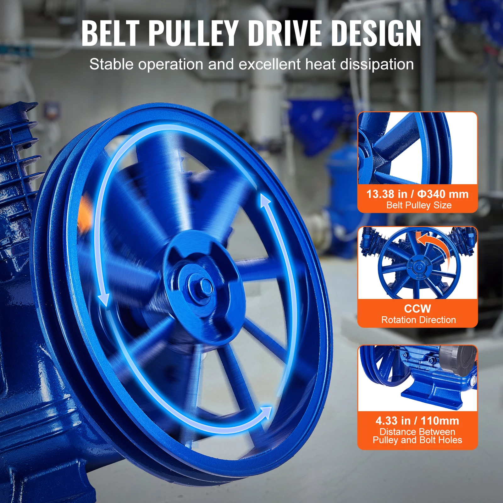 SucceBuy 10HP مضخة ضاغط الهواء رئيس 90PSI 3-اسطوانة النفط مشحم ضاغط المكبس رئيس المزدوج المرحلة الخامس-نوع ضاغط الهواء