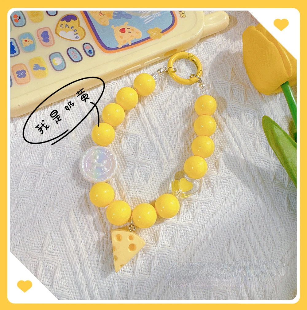 Yellow cheese  Lanyard for IPhone Anti-Lost Bracelet for Samsung Mobile Phone Case Wrist Strap Car Keychain Cute Phone Charm