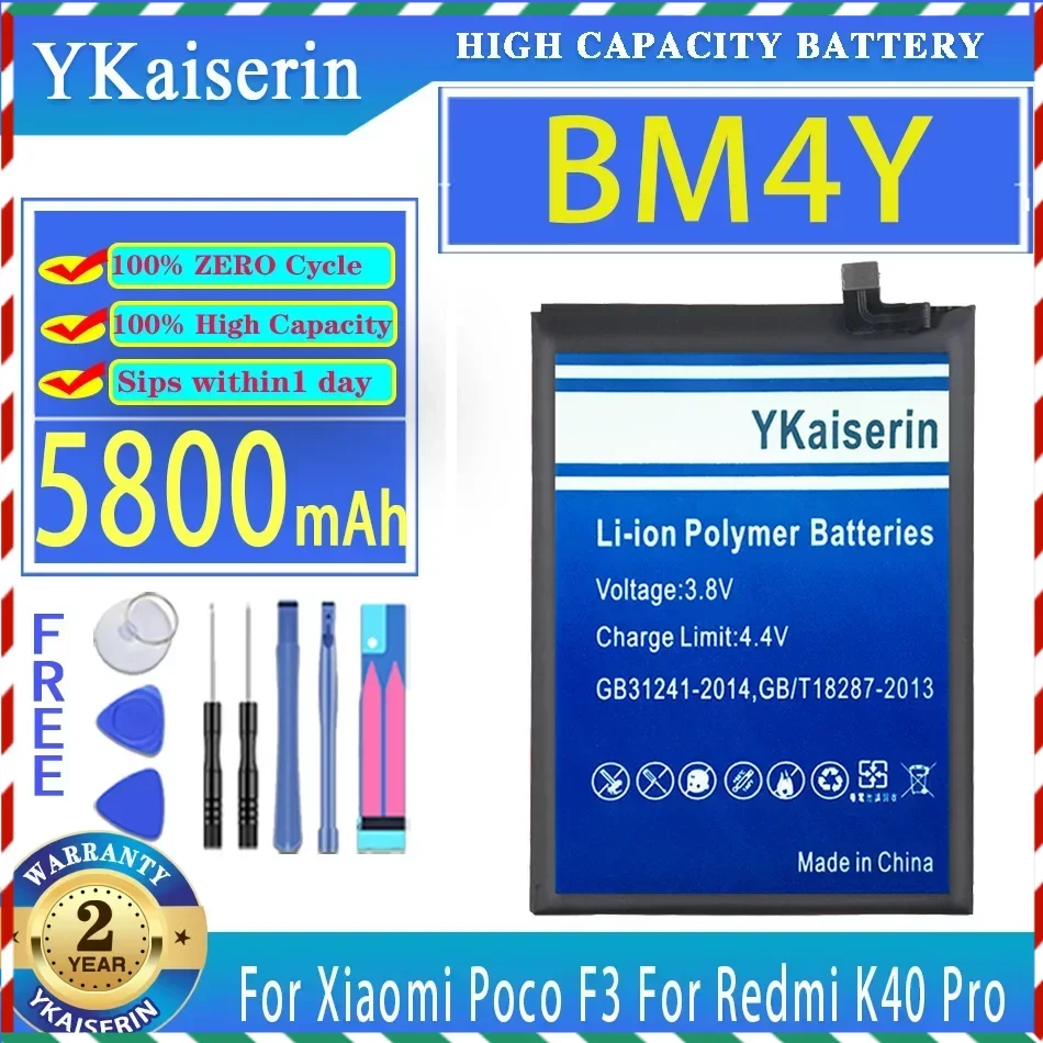 YKaiserin 5800mAh Battery BM4Y for Xiaomi Poco F3 for Redmi K40 Pro K40Pro Replacement Batteries