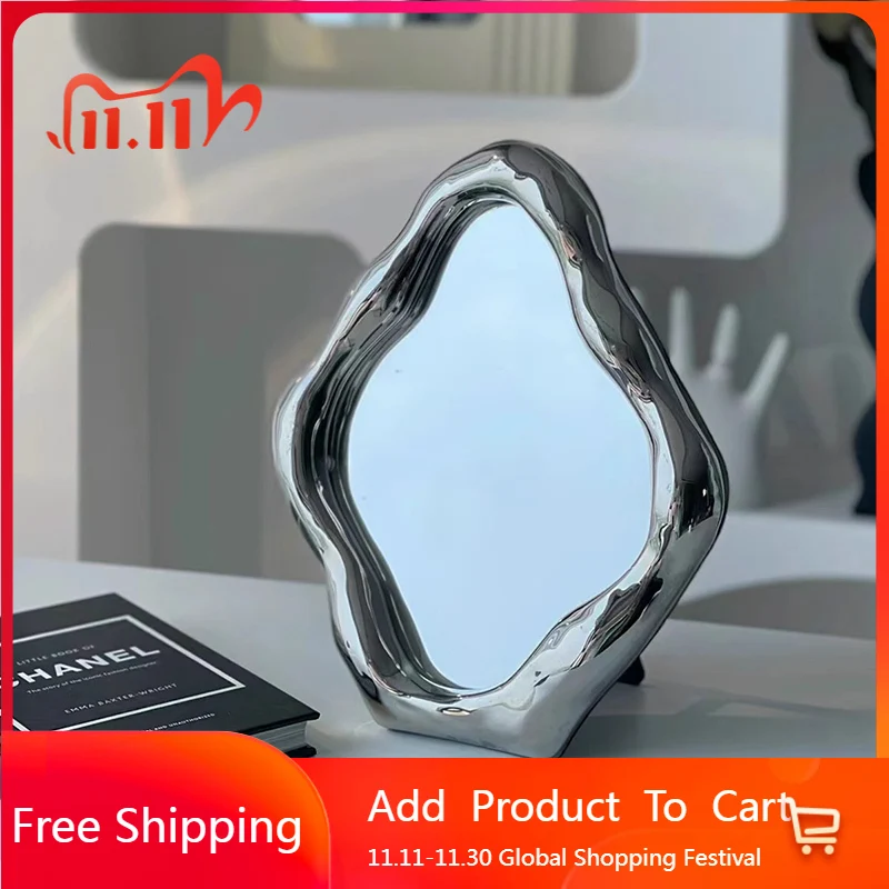 

Asymmetrical Wavy Mirror Living Room Makeup Hand Funky Mirror Bathroom Bedroom Luxury Irregular Spiegel Wand Home Decorations