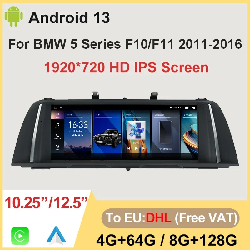 CarPlay Android Auto Android 13 For BMW 520i 525i F10 F11 2011-2017 10.25/12.5Inch 8Core 8G+128G Car Multimedia Player Stereo 4G