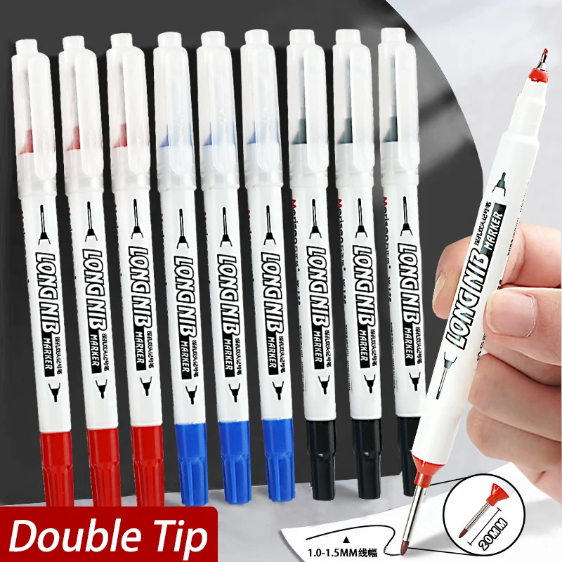 

10pcs 20mm Doule-Tip Deep Hole Long Head Nib Markers Black/Red/Blue Ink For Metal Pen Waterproof Bathroom Woodworking Decoration