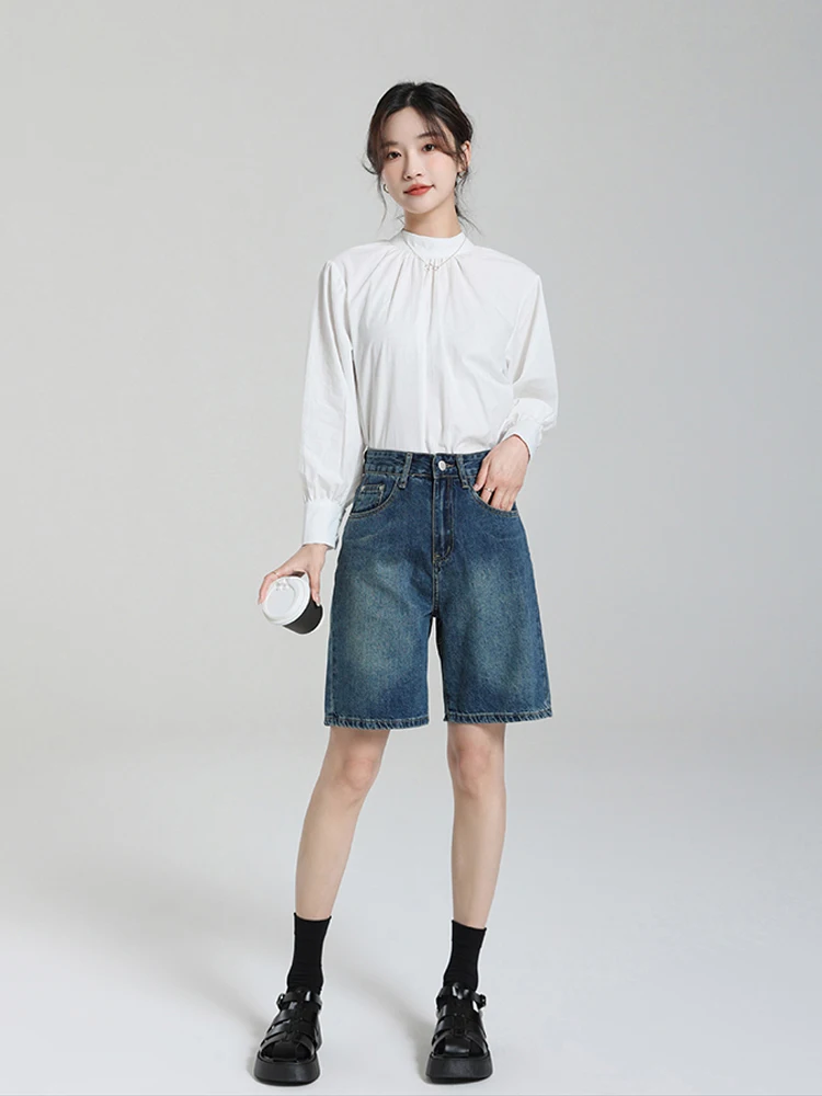 

Retro Blue Denim Shorts for Women High Waisted Casual Student Clothing Cotton Pants Loose Fit Fashion Trends Summer 2024