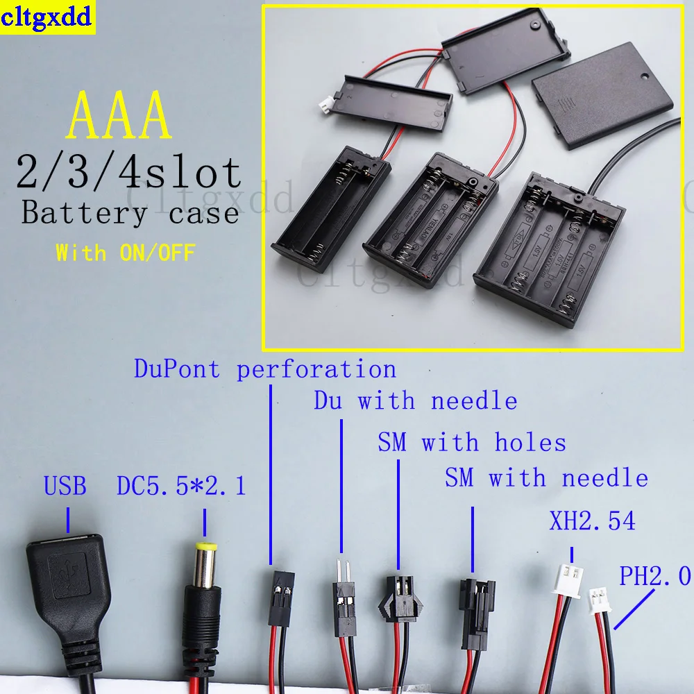 

Cltgxdd 1piece AAA 4lot battery storage box shell bracket with open/close and lead wires DC/PH2.0/XH2.54/SM/DuPont cable