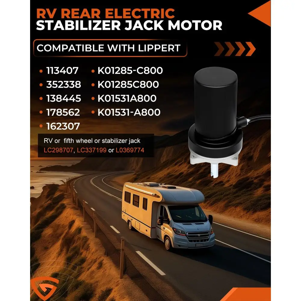 محرك المقبس الكهربائي الخلفي RV متوافق مع Lippert 337199، 113407، 352338، 138445، 369774، 298707، 178562، 162307، Camper Stabi