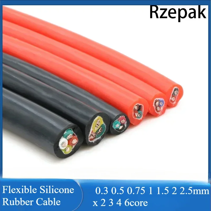 

1/5m Flexible Silicone Rubber Cable 0.3 0.5 0.75 1 1.5 2 2.5mm x 2 3 4 6core Insulated High Temperature Copper Wire Lead wire