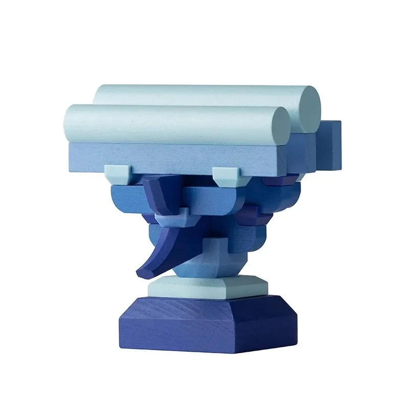 The Forbidden City three-step bucket arch building block color version of ancient building tenon and mortise model wooden puzzle