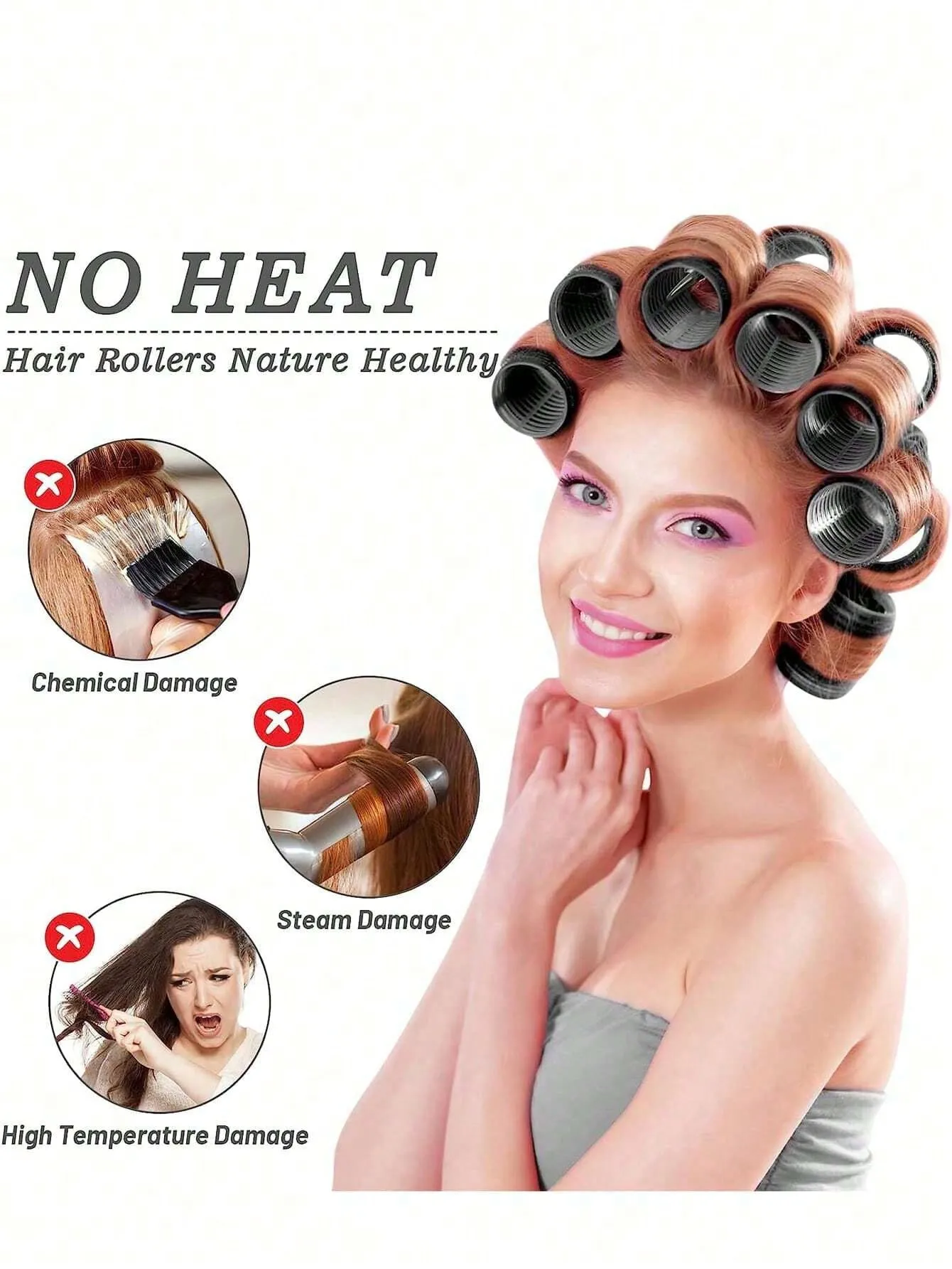 Conjunto de rolos de cabelo autoadesivos, 16 peças, para diferentes comprimentos de cabelo, modeladores sem calor com clipes como ferramenta de estilo de cabelo diy