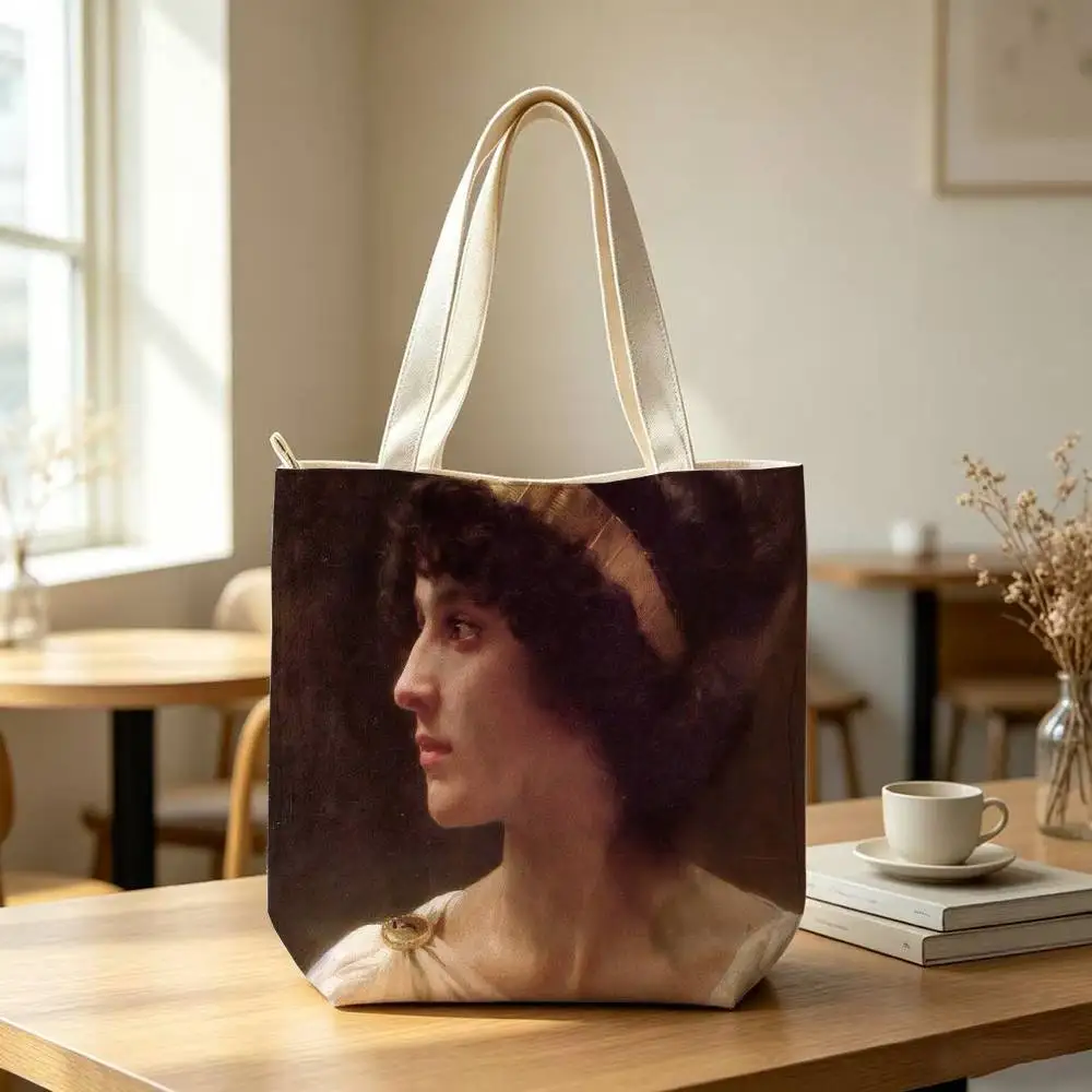 S-Sandro Botticelli Renaissance Tote Bag for Women Reusable Shopping Tote Bag Zippered Shoulder Bags Print 4