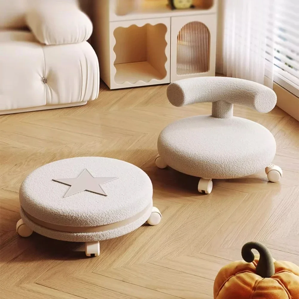 Nice Backrest Low Stool Can Rotate Freely Home Chair Can Move Chair Silent Sliding Stool Cream Style Children's Light Luxury Cha