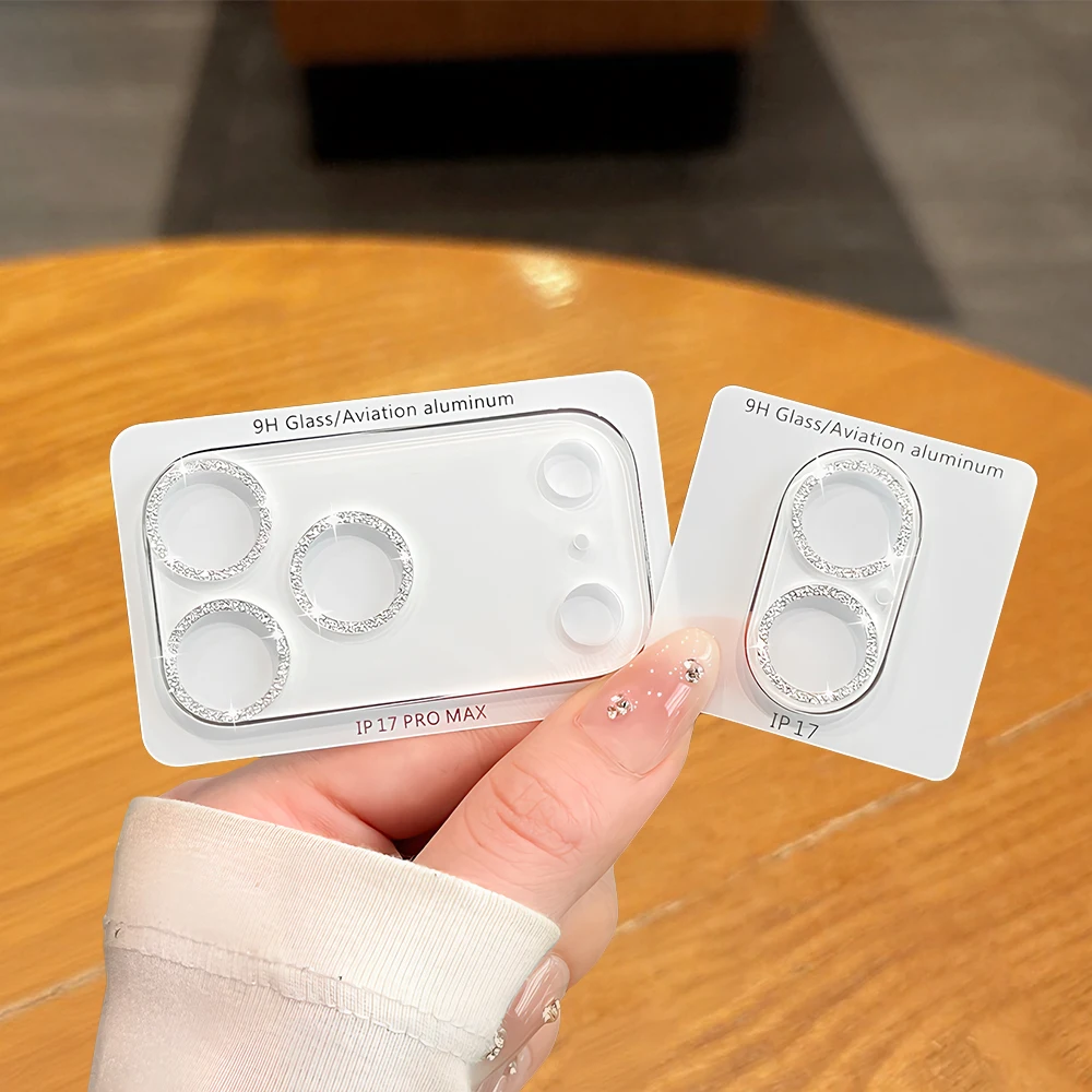 

Bling Glitter Camera Tempered Glass For iPhone 17 Air 13 14 15 16 Pro Max Plus Full Cover Camera Lens Protection Anti-scratch