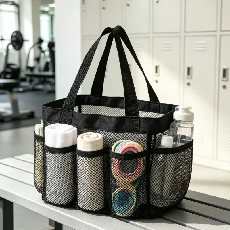 Mesh Toiletry Bag with Pockets, Portable Shower Organizer for Gym Beach Travel Storage
