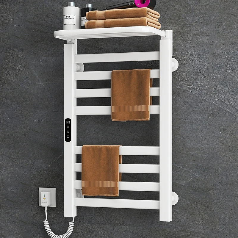 Smart Electric Heated Towel Rack, Heated Bathroom Towel Rail, Built-In Timer, Thermostatic Drying Towel Rack Black/White