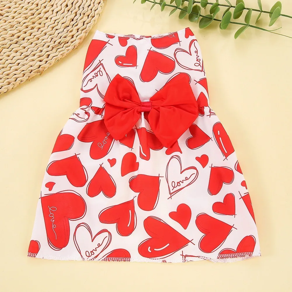 Heart Patten Spring Dog Princess Dress Breathable Bow Lace Medium/Small Pet Skirts Lightweight Comfortable Dog‘s Summer Dress