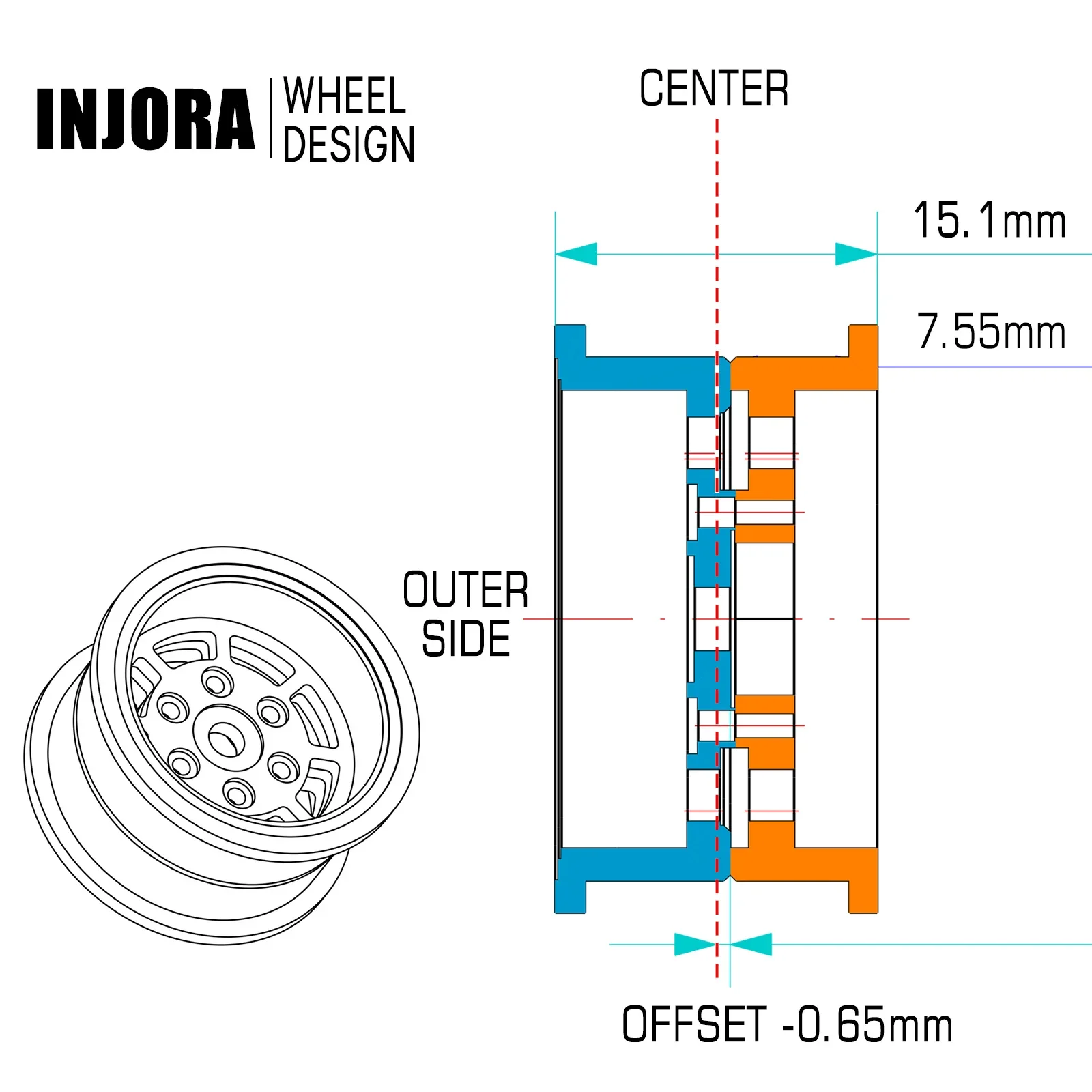 INJORA 4PCS 1.0 Beadlock Wheel Rim CNC Aluminum for 1/24 RC Crawler Car Axial SCX24 FMS FCX24 TRX4M AX24 Upgrade (W1007)