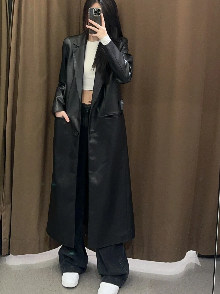 Abrigo Casual de Cuero para Mujer, Cortavientos de Longitud Media, Chaqueta de Otoño, Nueva Colección WMXZ 255749, Ropa de Calle a la Moda