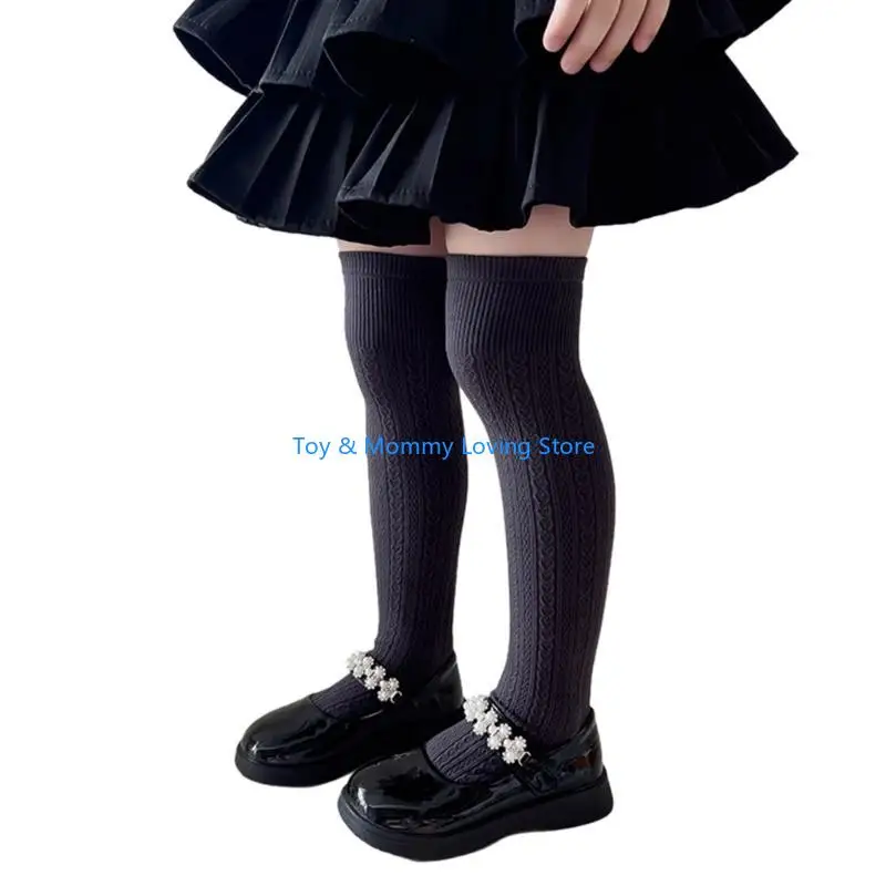 Y1QF 1 زوج أرجل الطفل دافئة عصرية فوق جوارب الركبة للأطفال جوارب طويلة أنبوبية صلبة للمدرسة والأنشطة الخارجية