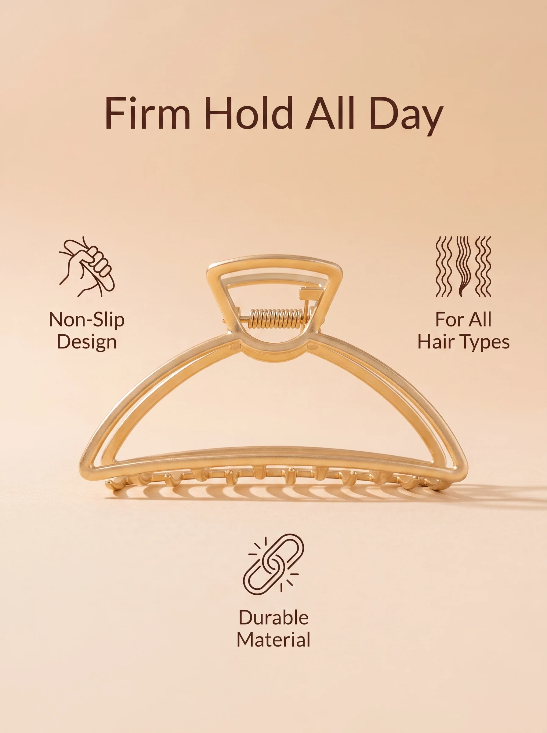Women's Gold Metal Hair Claw Clip – Half-Moon Square Alloy Grab Clip, Elegant Fashion Headwear Accessory for Daily Makeup Bathin view 5
