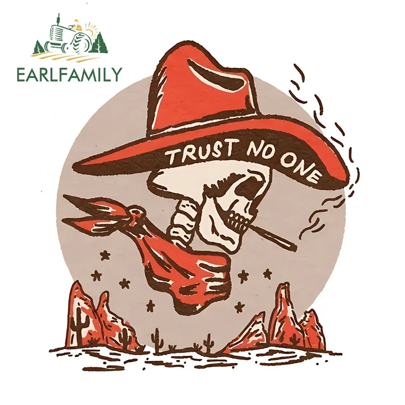 

EARLFAMILY 13cm X 11.2cm For Cowboy Trust No One Skeleton Car Stickers Waterproof Fashionable Decals Cartoon Car Accessories