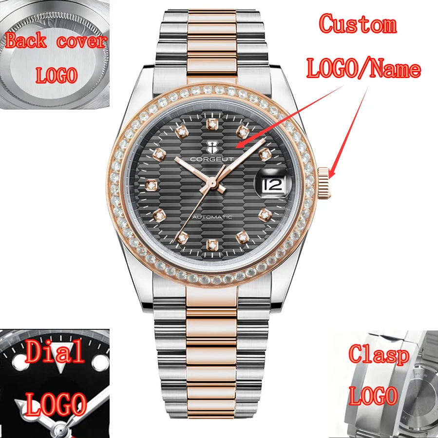 36/39 مللي متر Corgeut ساعة معصم رجالية فاخرة 10ATM الياقوت NH35 ساعة أوتوماتيكية للرجال Relojes para hombres شعار مخصص