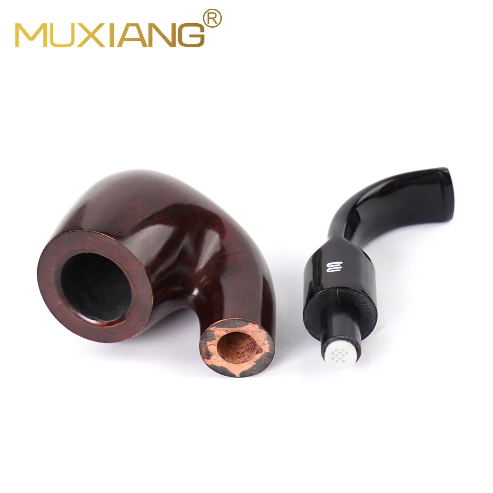 MuXiang handmade portable pipe ,  9mm filter tobaccoco pipe , black/dark red smoke pipe，Curved Cigarette Holder ，for Men\'s gift