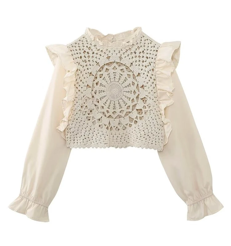 

Fall 2023 Women's Knitted Patchwork Decorative Layered Sve Top Faionable Versatile Long Sve ort Length irt