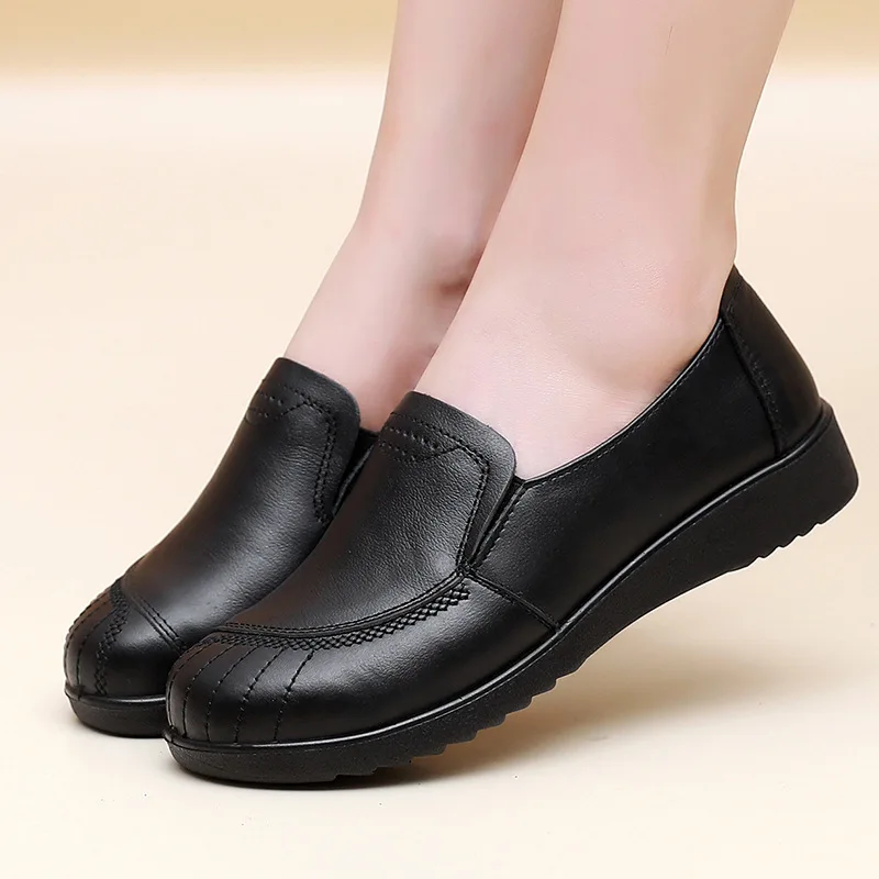 2023 Spring Autumn Woman Loafers Genuine Leather Female Flats Shoes Ladies Breathable Casual Walking Shoes Plus Size