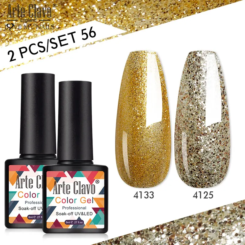 Arte Clavo 8ml Gel Polish Set 2pcs/set Semi Permanent Bright Color Gel Soak Off Uv Gel With Base Matte Top Coat Manicure Set