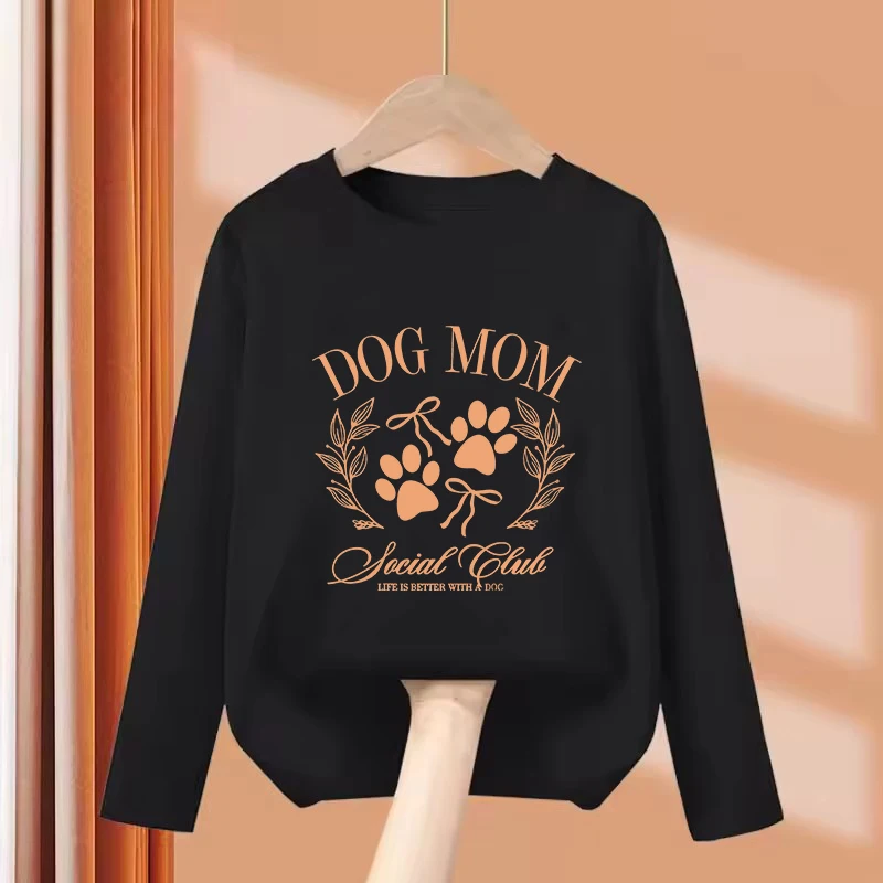 

Long Sleeve Funny Dog Paw with Bow T Shirts Animal Kids Children's T-shirt Boys Girls Summer Spring Casual Top Tee Shirt