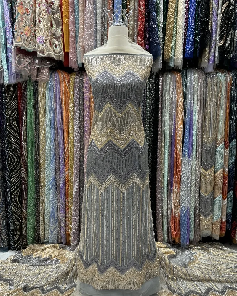 

Africa Nigerian Beaded French Mesh Lace With Sequins High Quality 2025 Embroidery Lace Sequins Lace For Wedding Dresses Women