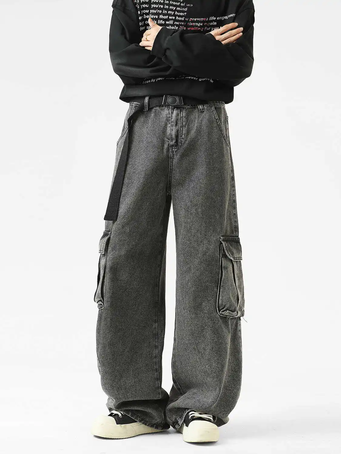 

Женские черные джинсы-карго Y2k в стиле Харадзюку, винтажные мешковатые джинсовые брюки, японский стиль 2000-х годов, большие джинсы-бойфренды, осенние брюки