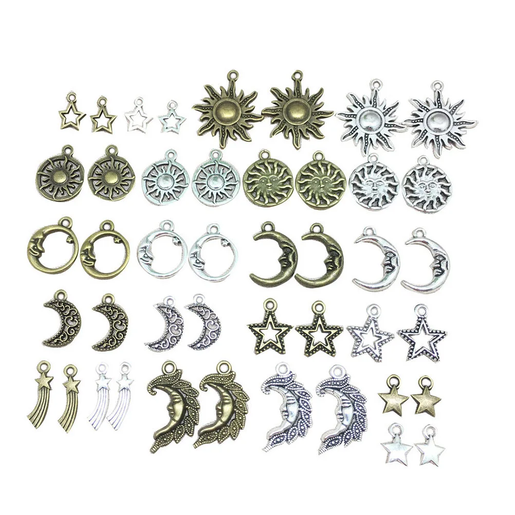 

80pcs Mixed Diy Pendant Set Hollow-Out Star Moon Sun Meteor Charms For Jewelry Making Bracelet Necklace Earring Findings Craft