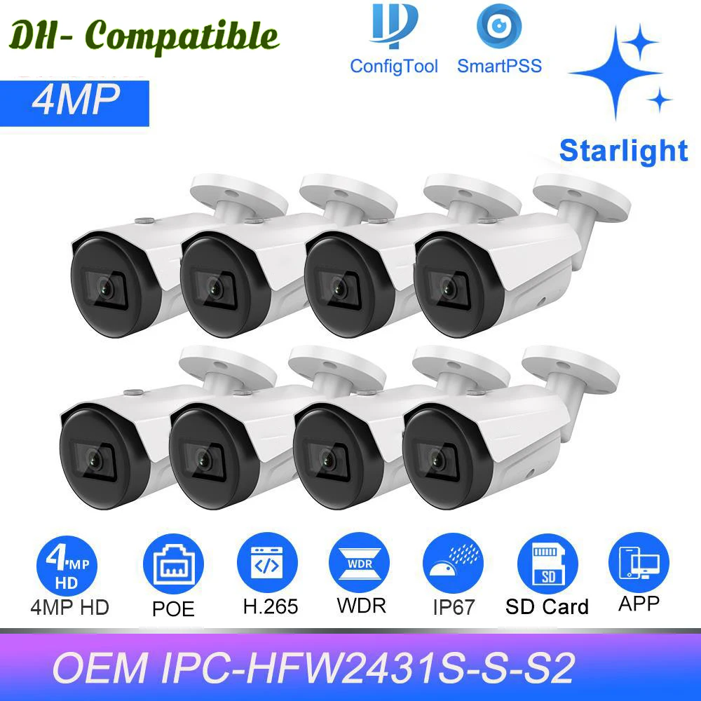  OEM Dahua 4MP Starlight Bullet IP Camera replace IPC-HFW2431S-S-S2 IVS SD Card Slot Security Protection Surveillance IP Camera