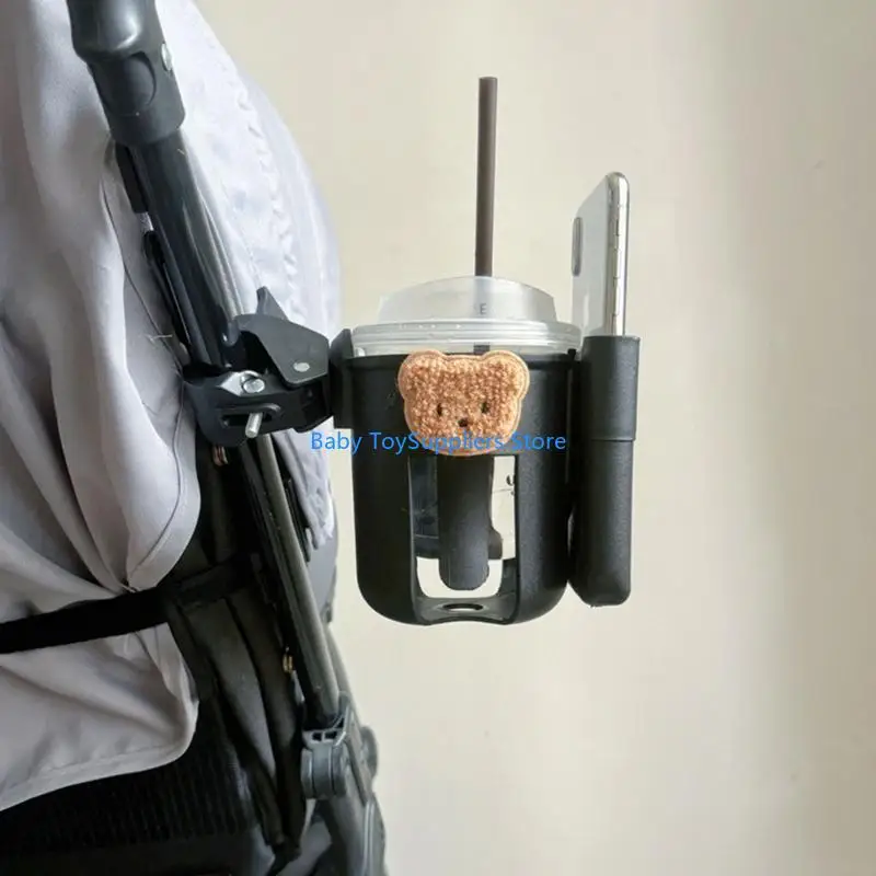 R1WF حامل زجاجة قابل للتعديل 360 درجة الدورية مع حامل هاتف كرسي متحرك شرب أكواب قوس يدفع باليدين حامل كأس الماء