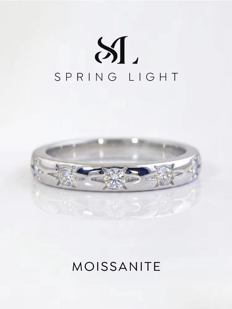 Modische, exquisite Echtmoissanit-Diamant-Sternen-Spikes-Eheringe für Damen, Verlobungs- und Jubiläumsschmuck – Detail 1