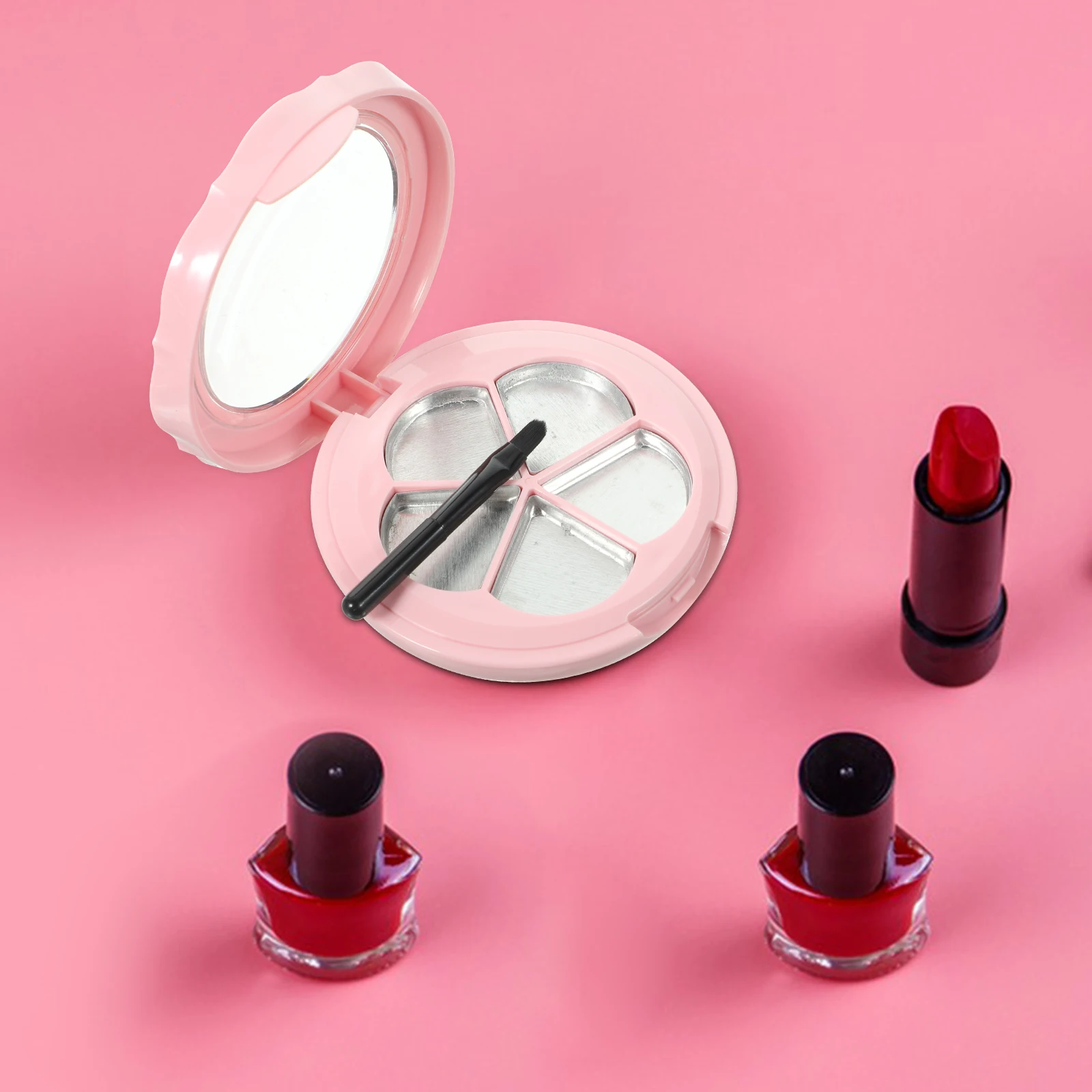 2 Sets Lipstick Box 5 Grids Portable Travel Eyeshadow Palette Refillable Blush Container Plastic Makeup Supplies