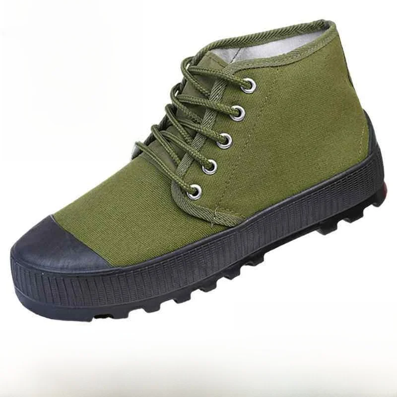 

Men's And Women's High-Top Canvas Labor Shoes Anti-Slip Durable for Farm Work And Military Training Yellow Ball Shoes