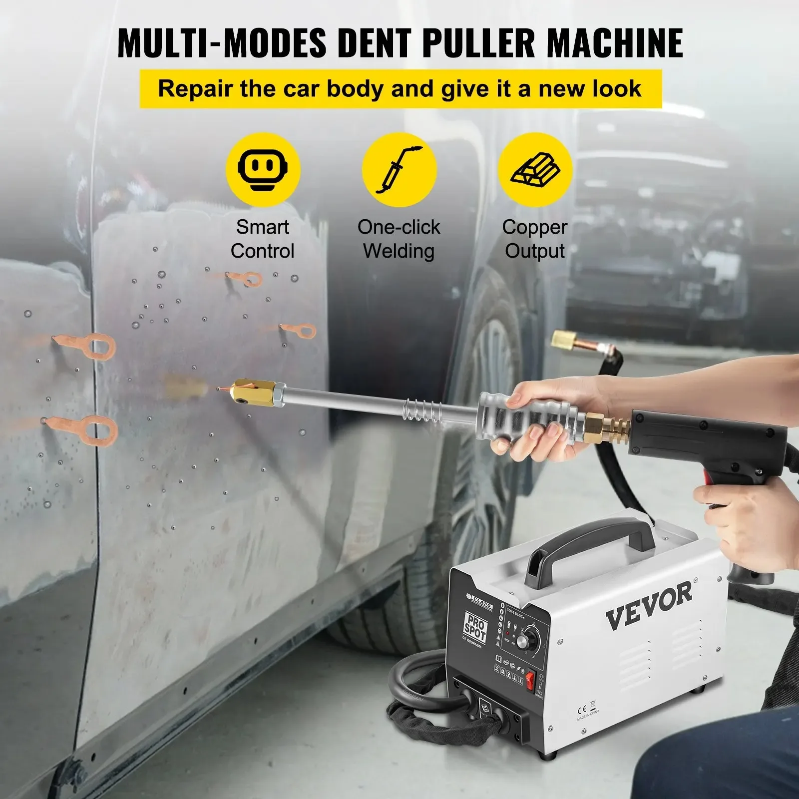 VEVOR 3500A Dent Puller Spot Welder 1.8KW 2 Welding Guns Bonnet Roof Panel 3500A Dent Puller Spot Welder 1.8KW 0.6-1.2mm Welding