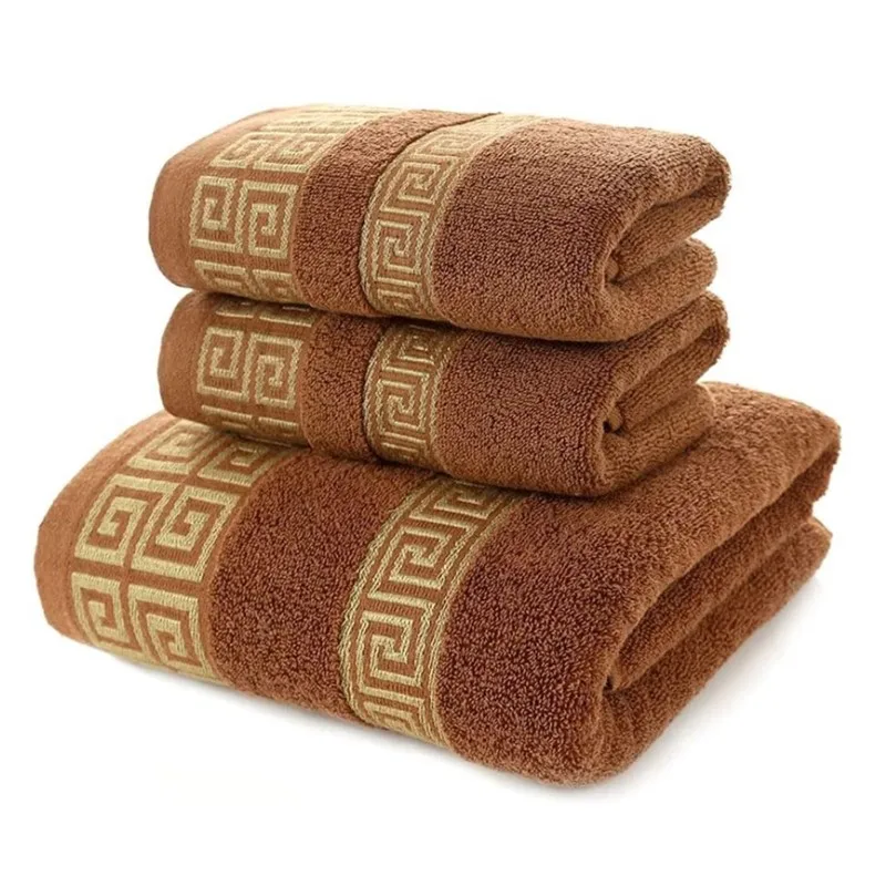 

Set of 3 100% Cotton Towel Set Bathroom Geometric Jacquard Pattern Bath Face Hand Towel 2pcs 35x75cm and 1pcs 70x140cm Towel Set