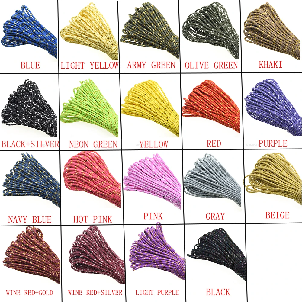 1pcs New Gold Silver Cord 550 Paracord Parachute Cord Lanyard Mil Spec Type III 7 Strand Core 100 FT 19 Colors