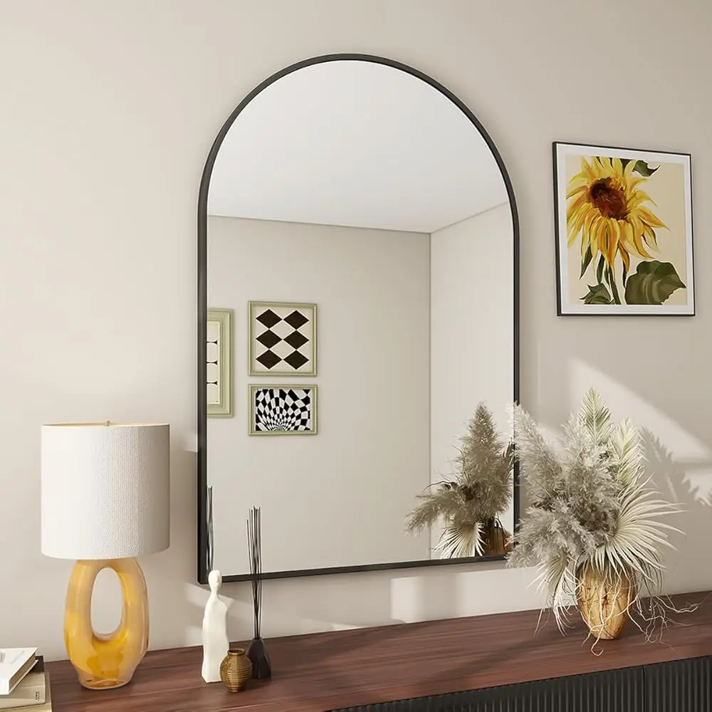 

20""X30"" Arch Bathroom Mirror, Wall Mounted Vanity Metal Frame Mirror For Bedroom, Entryway, Living Room, Black