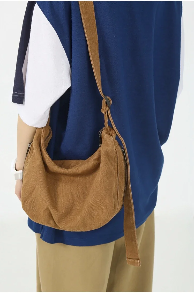 Female Canvas Fabric Small Size Side Sling Shoulder Bag Student Street Fashion Casual Simple Cotton Soft Cloth Crossbody Bag