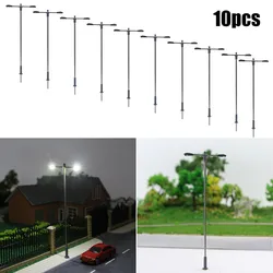 10pcs Double Whip Lamps LED 104mm H0 / 00 Street Lamp Flexible Height Railroad Decoration Building Landscape Accessories