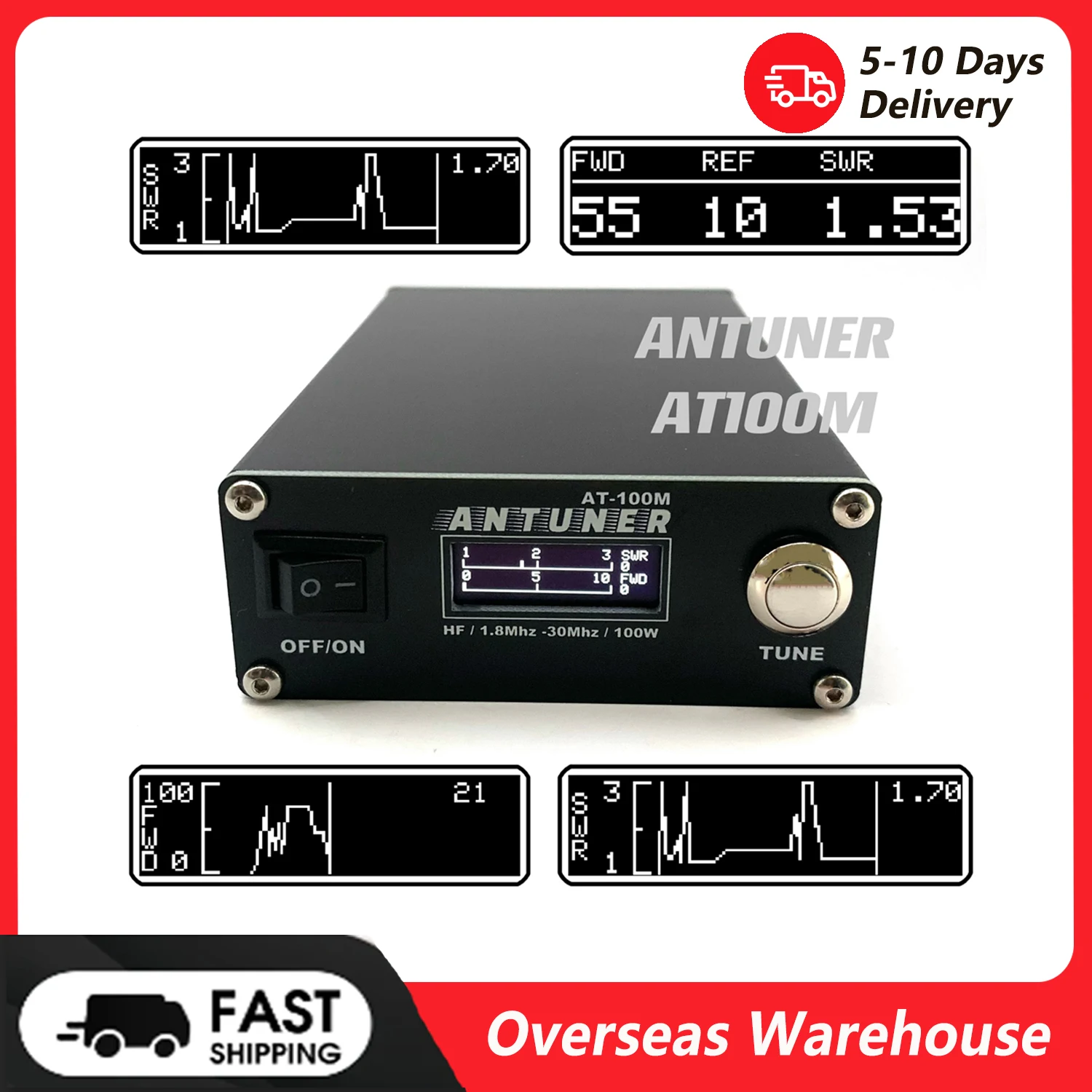 

ANTUNER Omnipotent 1.8MHz-30MHz 100W Antenna Tuner Built-in Standing Wavemeter Power Meter For HF Radio USDX FT-818 817 IC-705