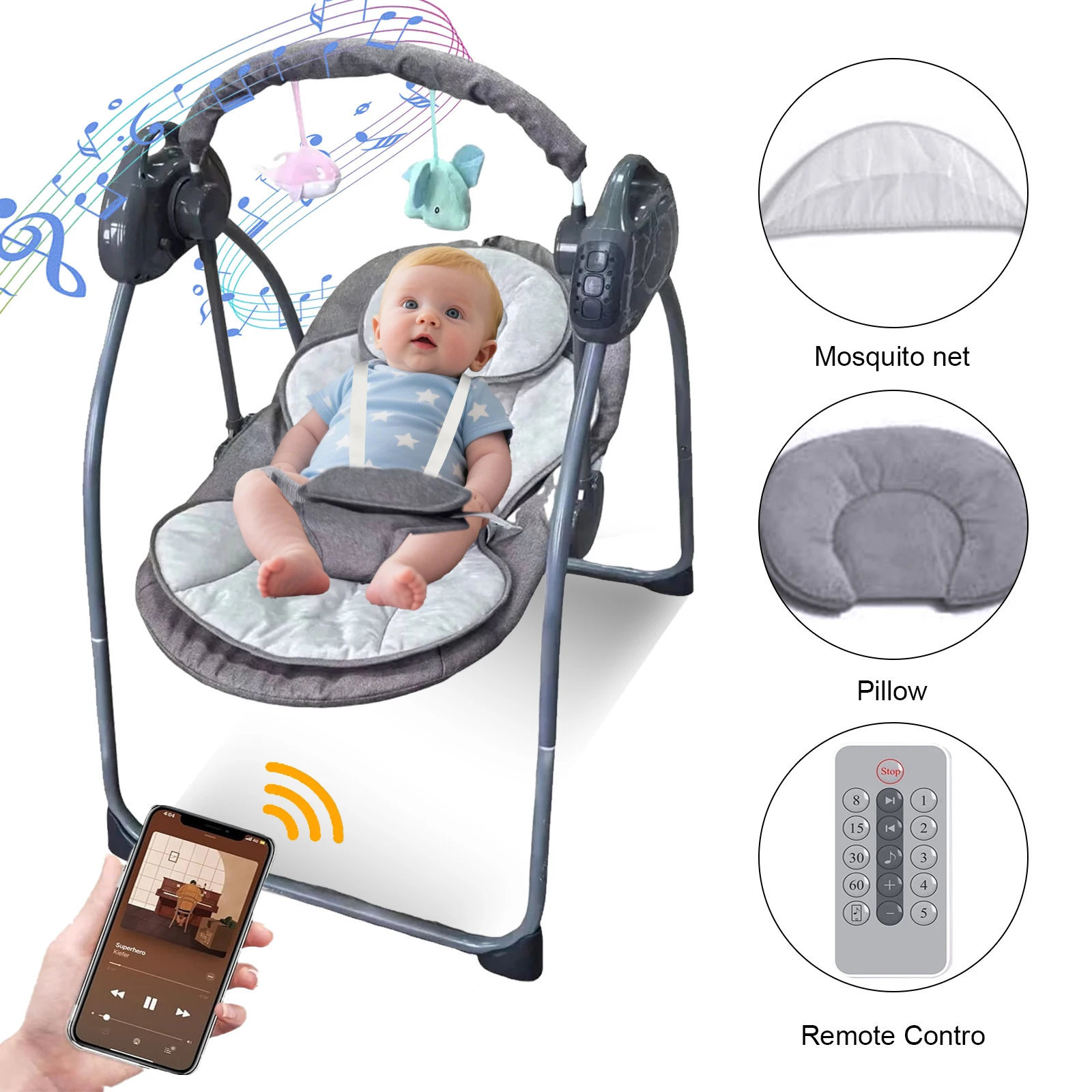 Foldable Smart Electric Baby Cradle MP3 Music Sleeping Bed Bluetooth Remote Control Rocking Chair Babies Nest With Mosquito Net